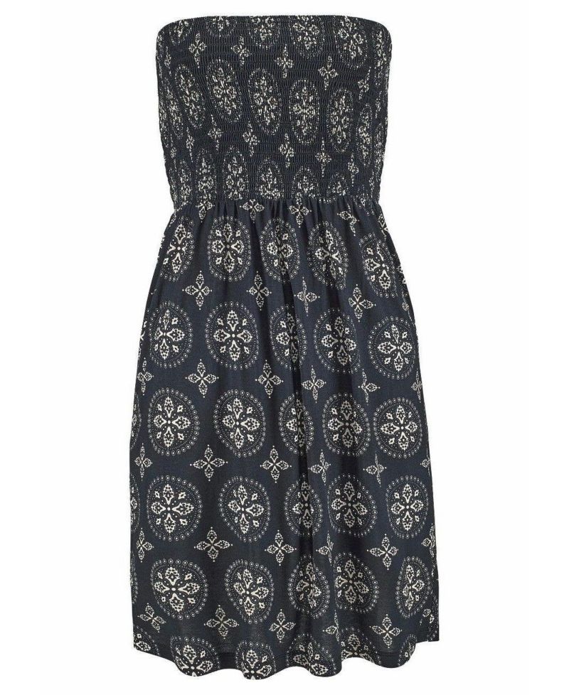 Women's Viscose Printed Strapless A-Line Bandeau Short Dress