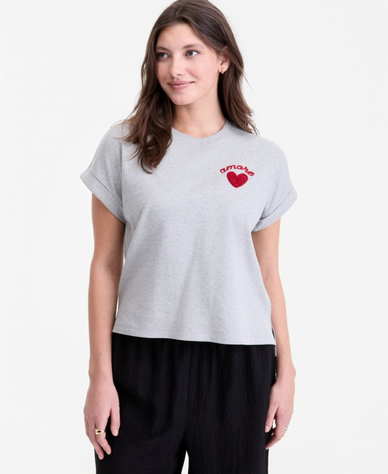 Women's Cuffed Amore Embroidered T-Shirt