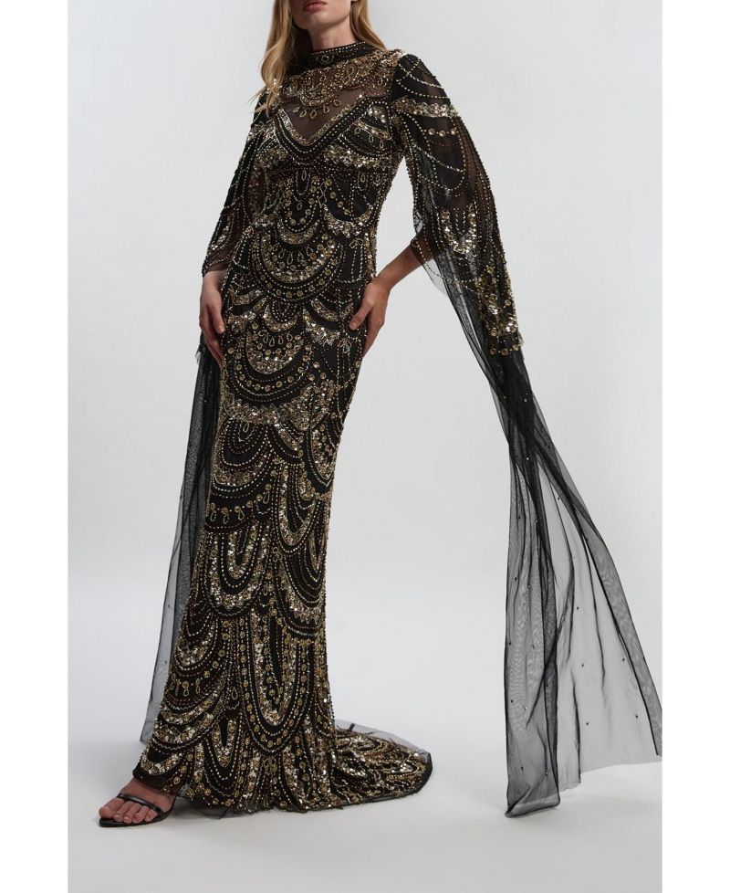 Women's Beaded Midaxi Cape Dress
