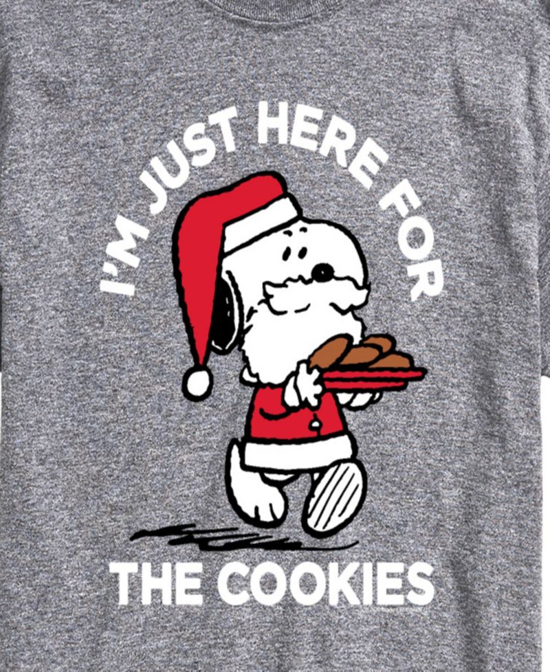 Men's Peanuts Santa Snoopy I'M Just Here for the Cookies Graphic Short-Sleeve T-Shirt