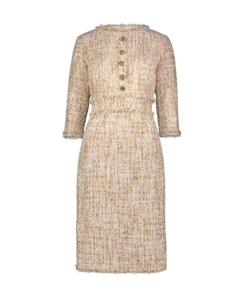 Women's 3/4 Sleeve Beaded Trim Patch Pocket Dress