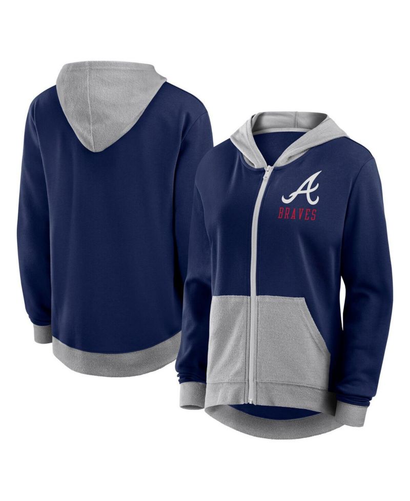 Women's Navy Atlanta Braves Hit It French Terry Full-Zip Hoodie