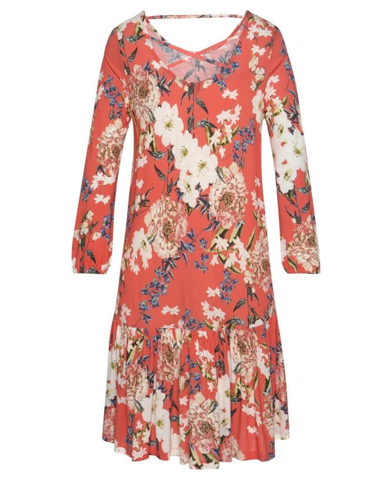 Women's Viscose Floral Print Drop Waist Ruffle-Trim Short Dress