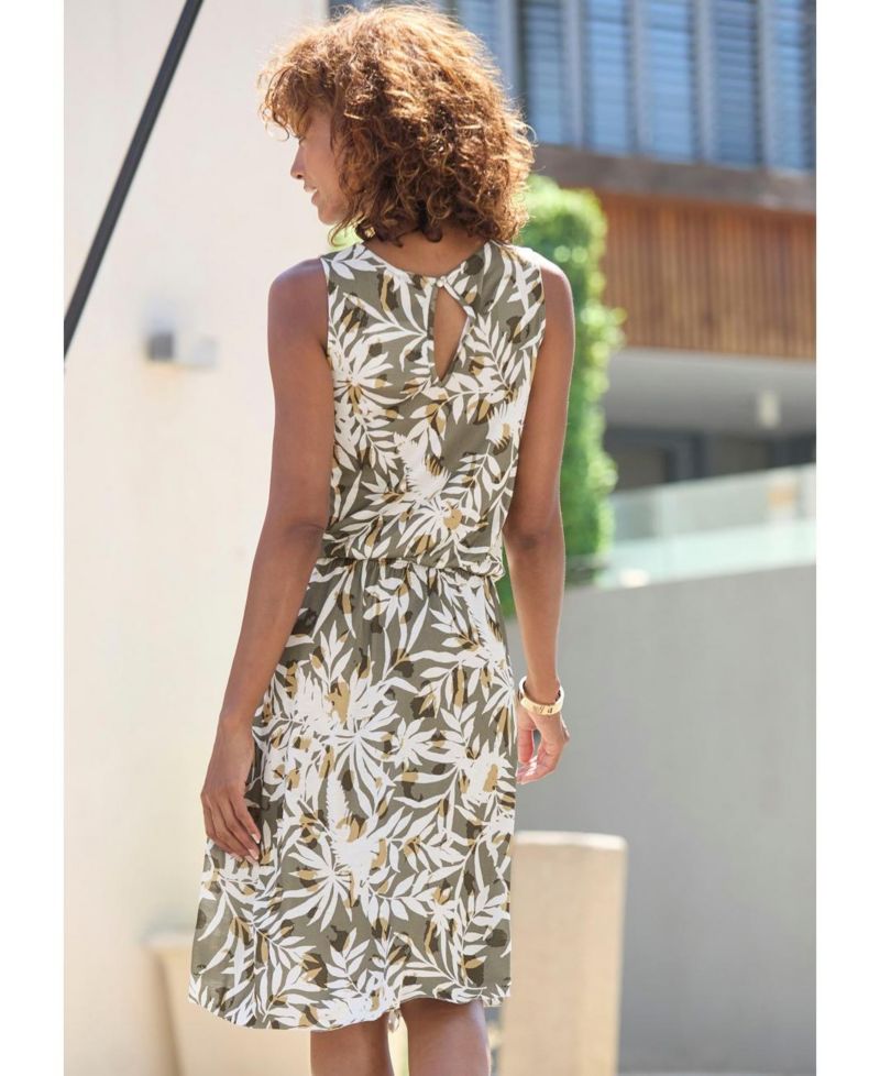 Women's High-Neck A-Line Elastic-Waist Short Dress