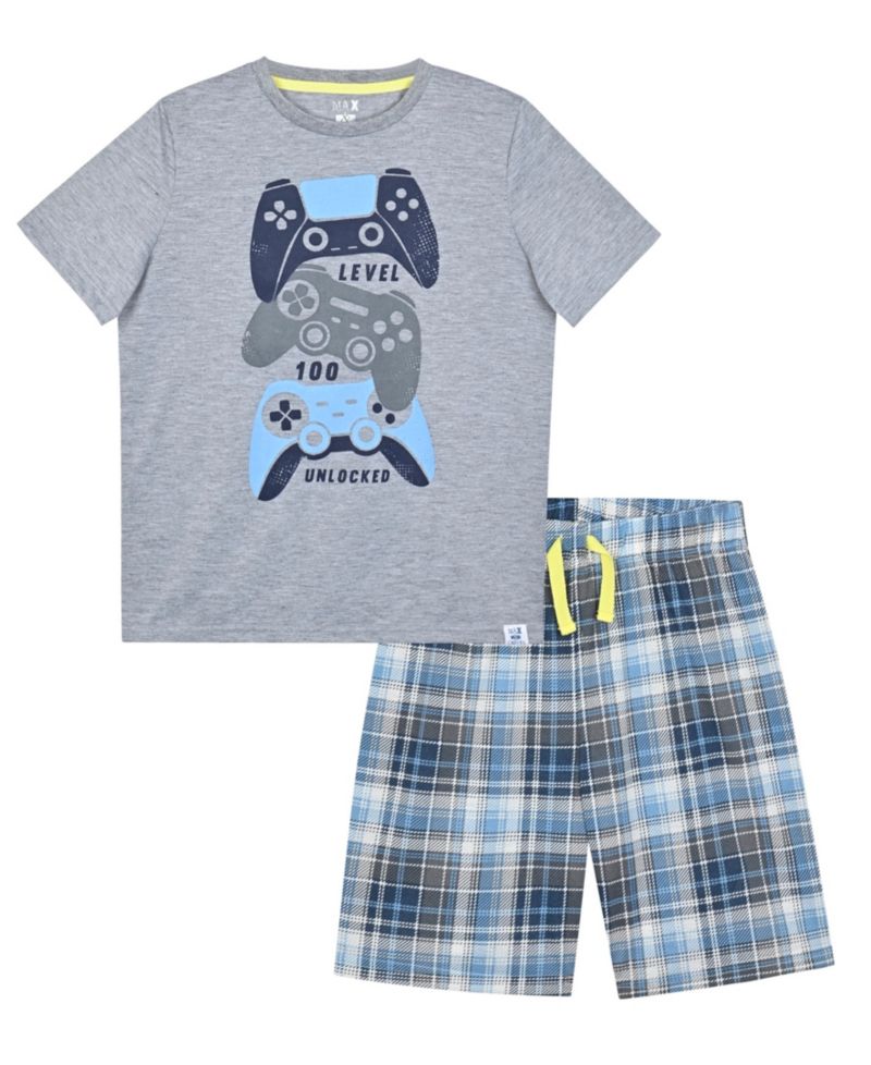 Boys' 6-18 Short Sleeve T-Shirt with Woven Gaming Shorts, 2-Piece Set