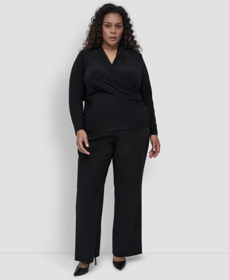 Plus Size Long-Sleeve Faux-Wrap Top