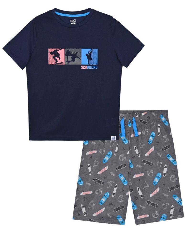 Boys' 6-18 Skate Print T-Shirt and Shorts, 2-Piece Set