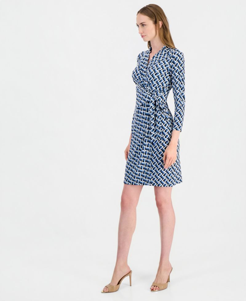 Women's Notched-Collar 3/4-Sleeve Wrap Dress