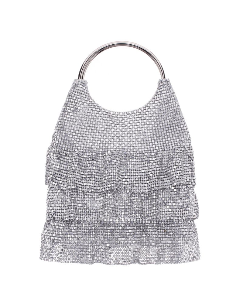 3-Tiered Crystal Mesh Ruffle Pouch Bag