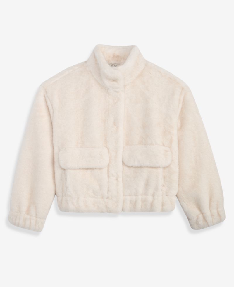 Women's Woven Solid Faux-Fur Bomber Jacket