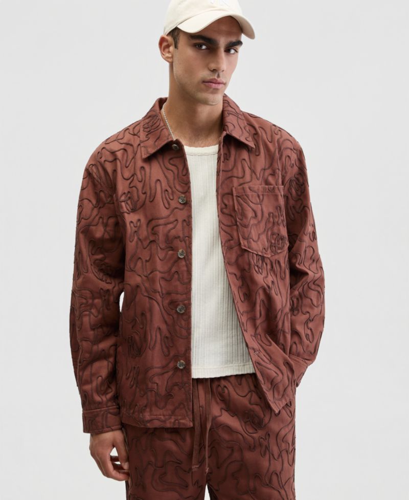 Men's Floral Embroidered Cotton Shacket