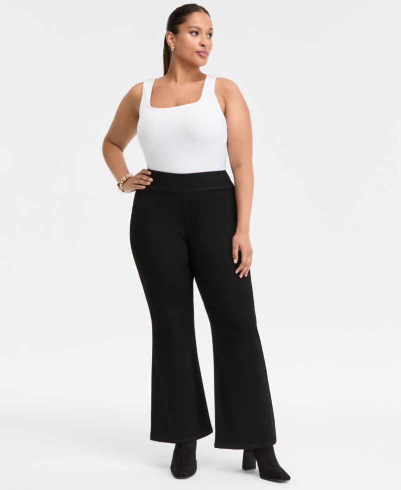 Plus Size High-Rise Pull-On Flared Jeans