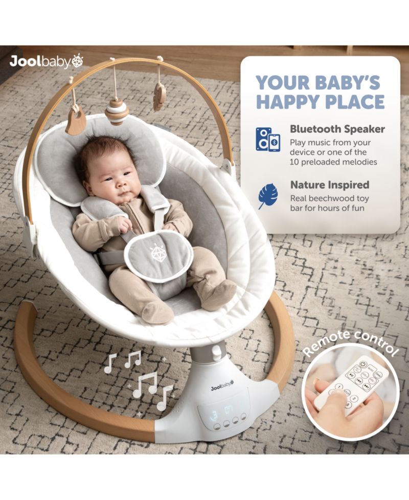 Nova Nature Baby Swing for Newborns – Natural Wood Toys, Electric Motorized Infant Swing, Bluetooth Music