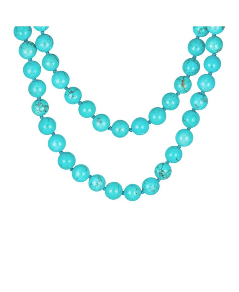 Long Strand Double Wrap Layer Blue Turquoise Necklace .925 Sterling Silver
