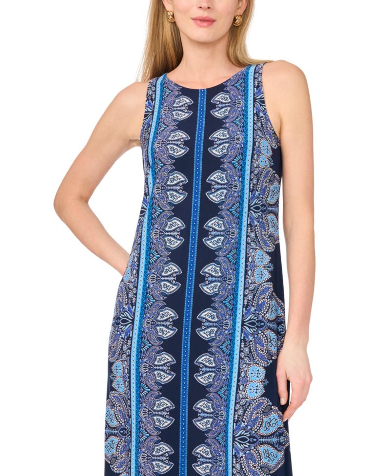 Women's Printed Sleeveless Crewneck Midi Dress