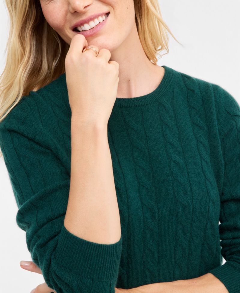 Petite Cable-Knit Crewneck 100% Cashmere Sweater