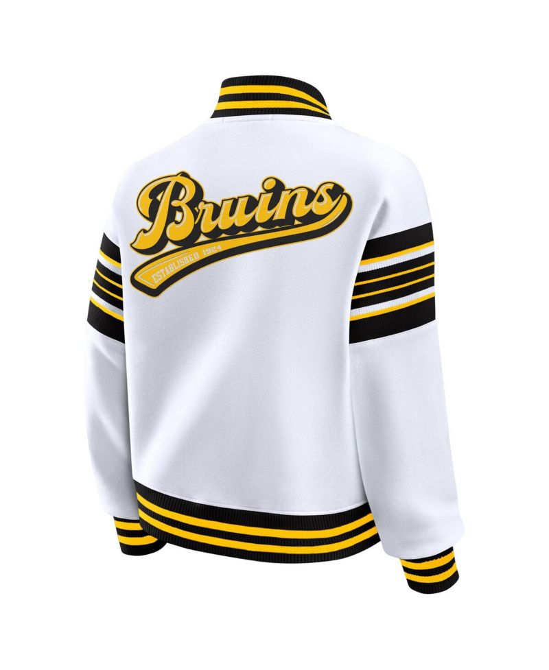 Women's White/Gold Boston Bruins Full-Snap Fleece Sweatshirt Jacket