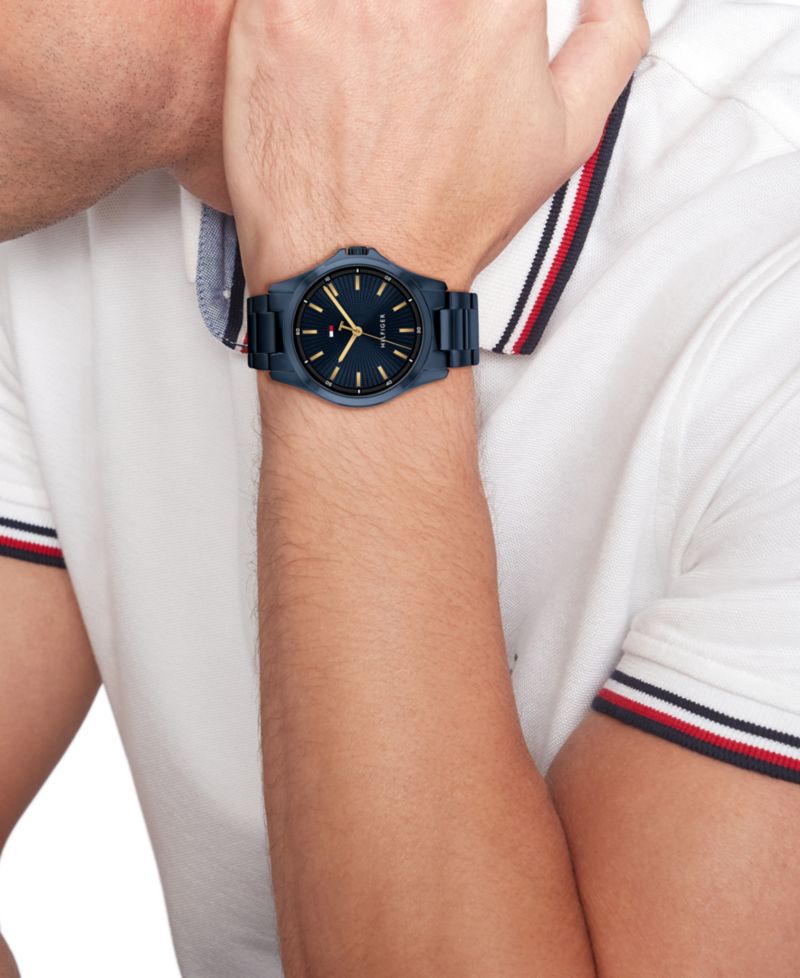 Men's Quartz Ionic Plated Blue Stainless Steel Bracelet Watch, 42mm