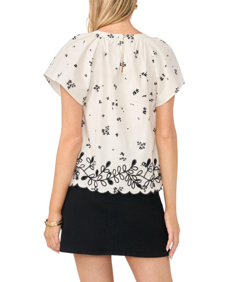 Women's Embroidered Flutter-Sleeve Top