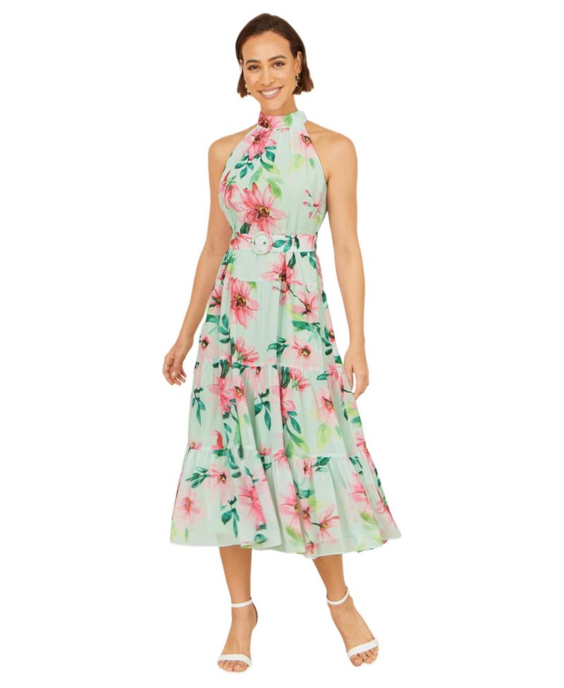 Women's Floral Halter Neck Midi Dress