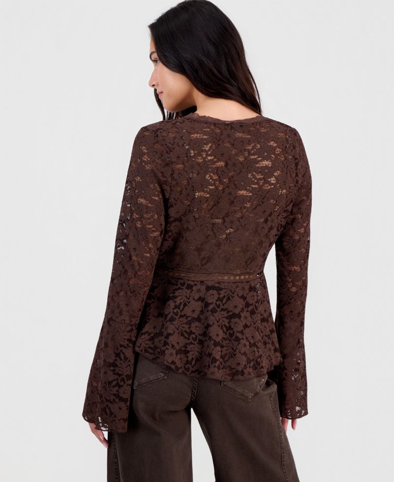 Women's Lace Bell-Sleeve Button-Front Top