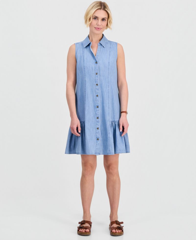 Petite Cotton Chambray Sleeveless Dress