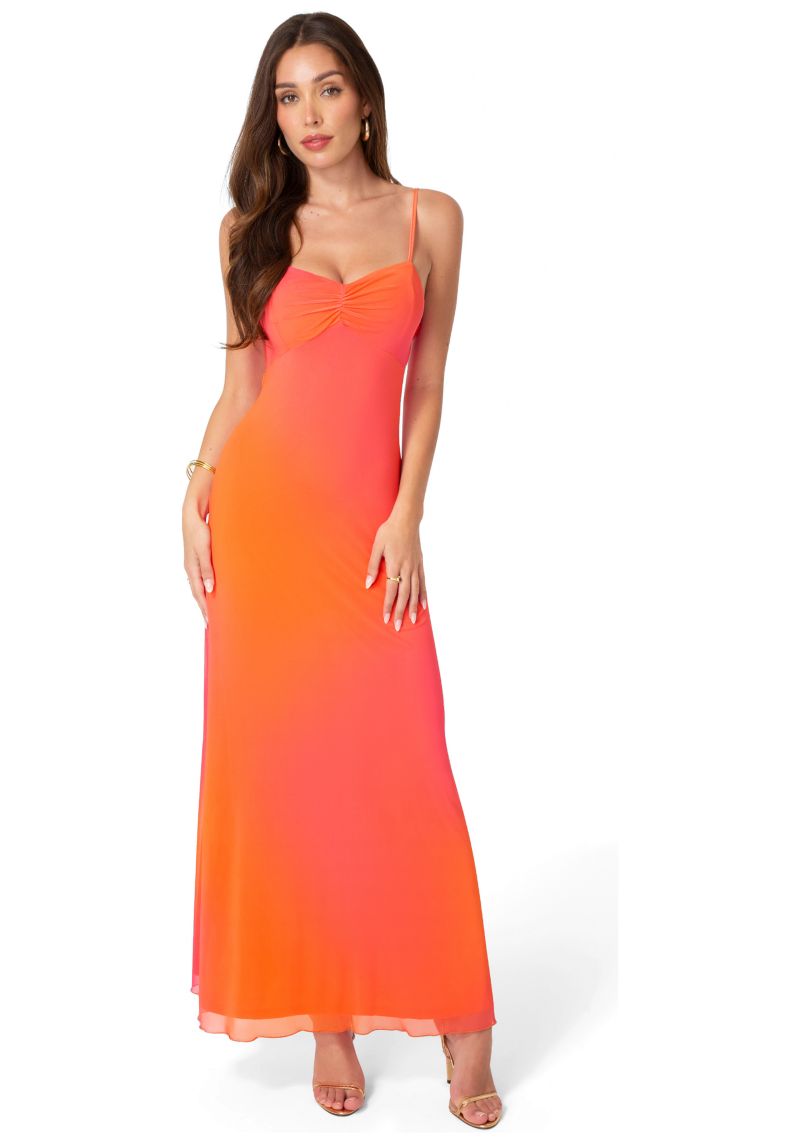 Women's Printed Mesh Drape Back Maxi Dress