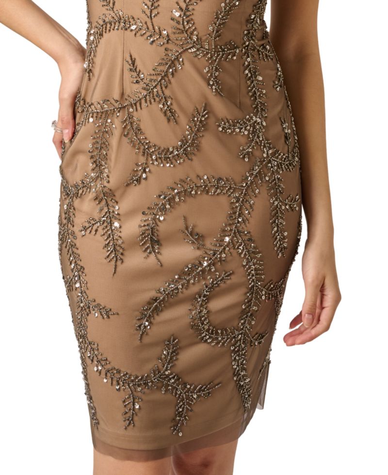 Women's Bead Mesh Boat Neck Sheath Dress