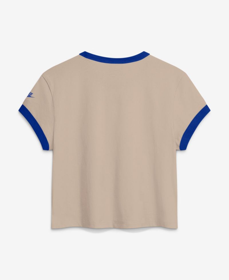 Women's Cream Denver Broncos Rewind Ringer Mod Cropped T-Shirt