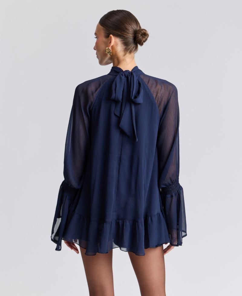 Women's Floral High-Neck Puff-Sleeve Top
