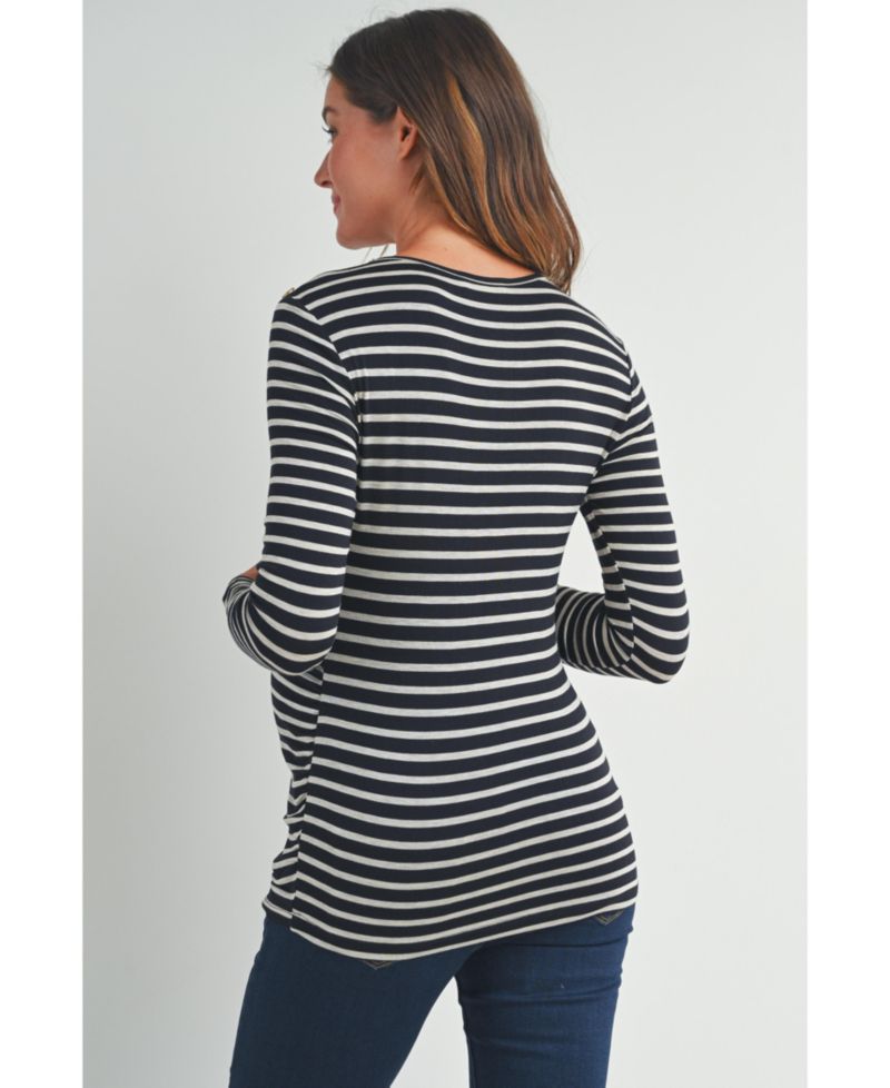 Women's Long Sleeve Side Ruched Striped Maternity Top