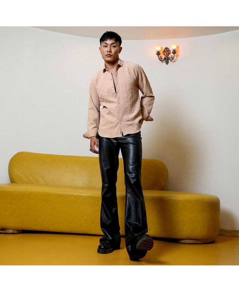 Men's Beige Self-Design Intertwine Shirt