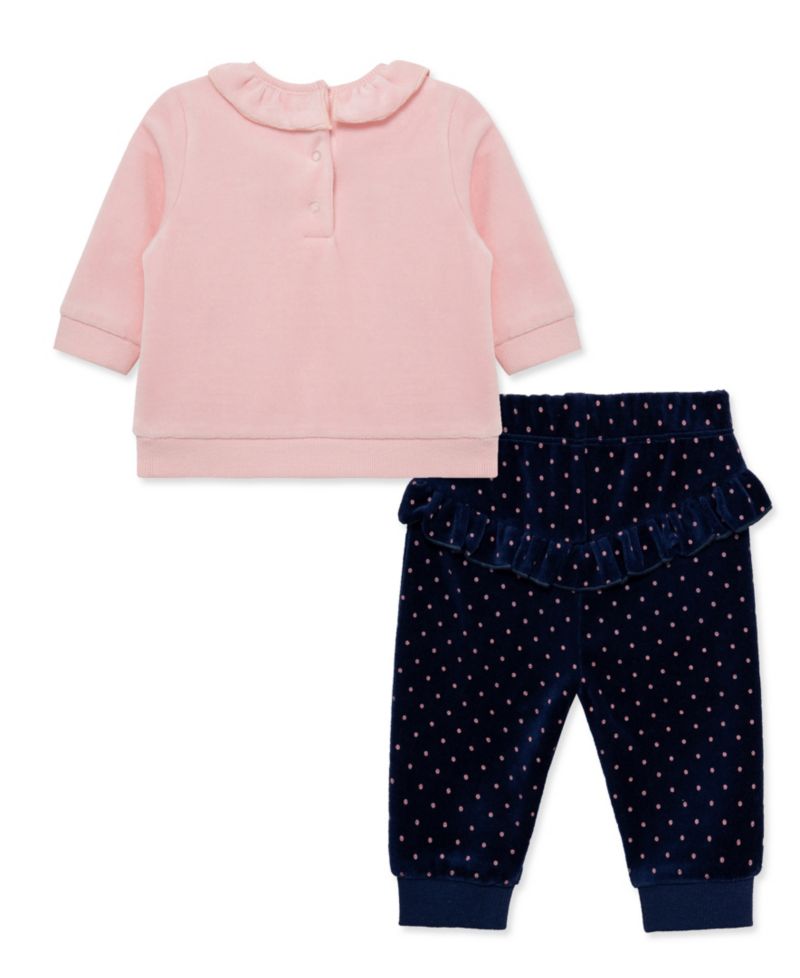 Baby Girls' Chenille Bows Velour Top and Dot Print Pants, 2-Piece Set