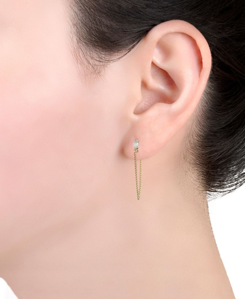 Cubic Zirconia Chain Front-to-Back Earrings in 18k Gold-Plated Sterling Silver