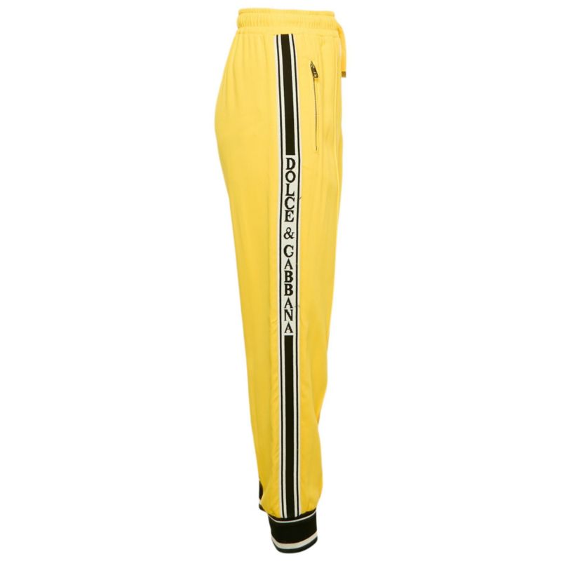 Women's Yellow Crepe Logo Tape Trimmed Trackpants