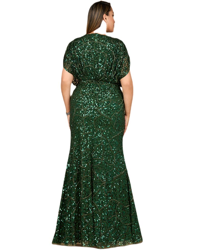 Women's Beaded Gown with Draped Cape Sleeves