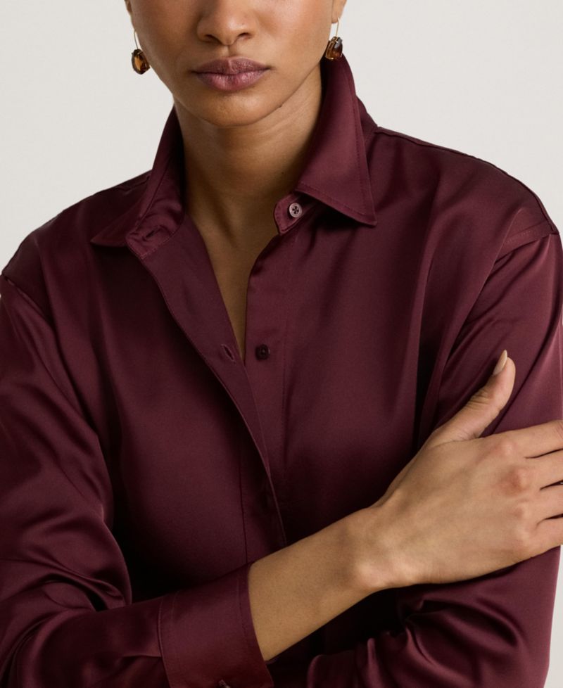 Petite Long-Sleeve Satin Blouse