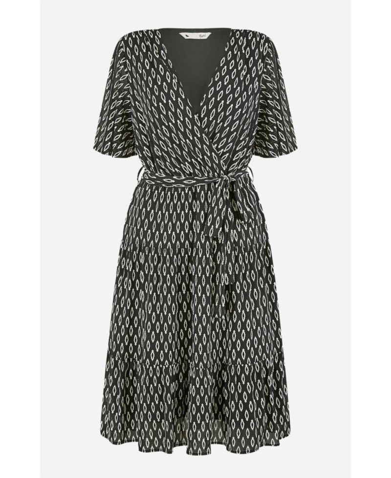 Women's Short Sleeve Tie Waist Midi Skater Dress