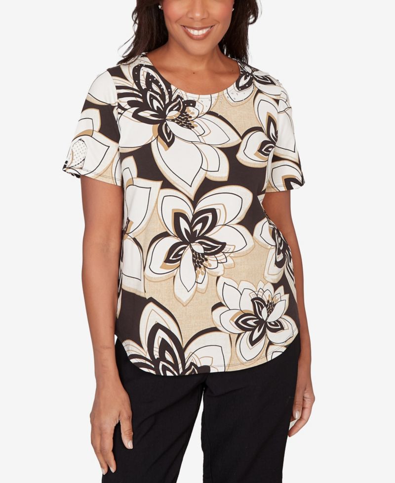 Petite Detail Driven Floral Stained Glass Short-Sleeve T-Shirt