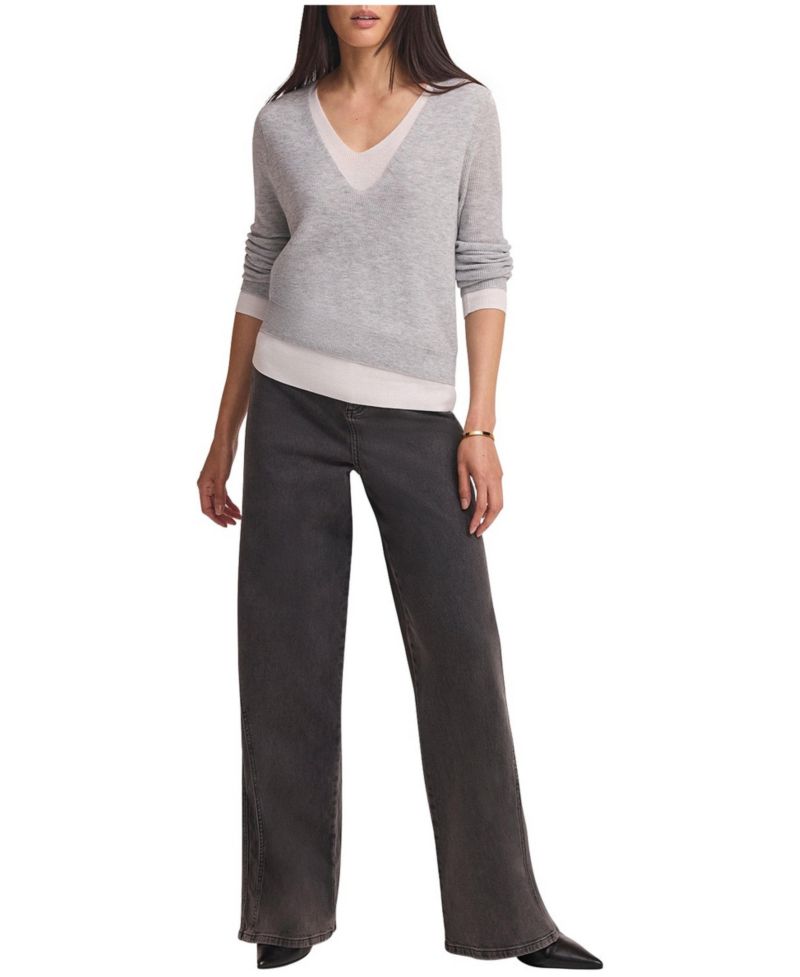 Women's Long-Sleeve V-Neck Layered Knit Top