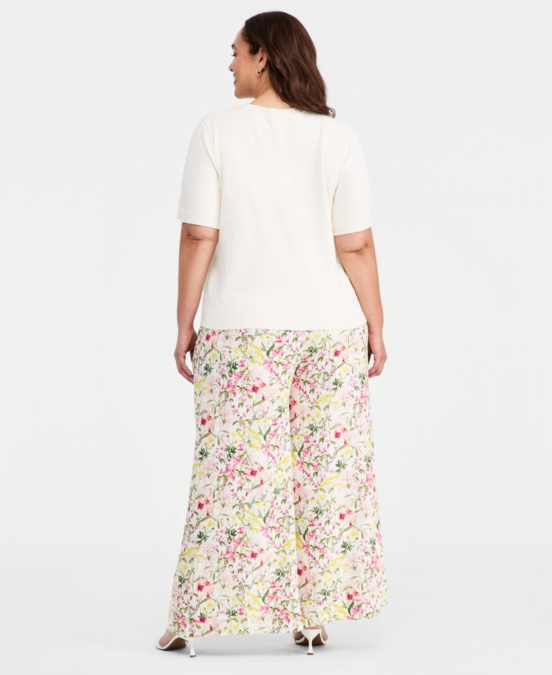 Plus Size Printed Crew Neck Blouse