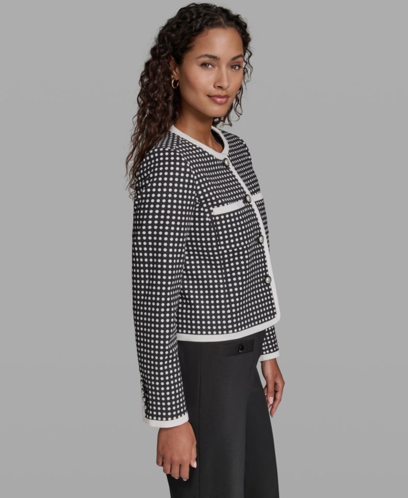 Women's Cotton-Blend Polka Dot Cropped Woven Jacket