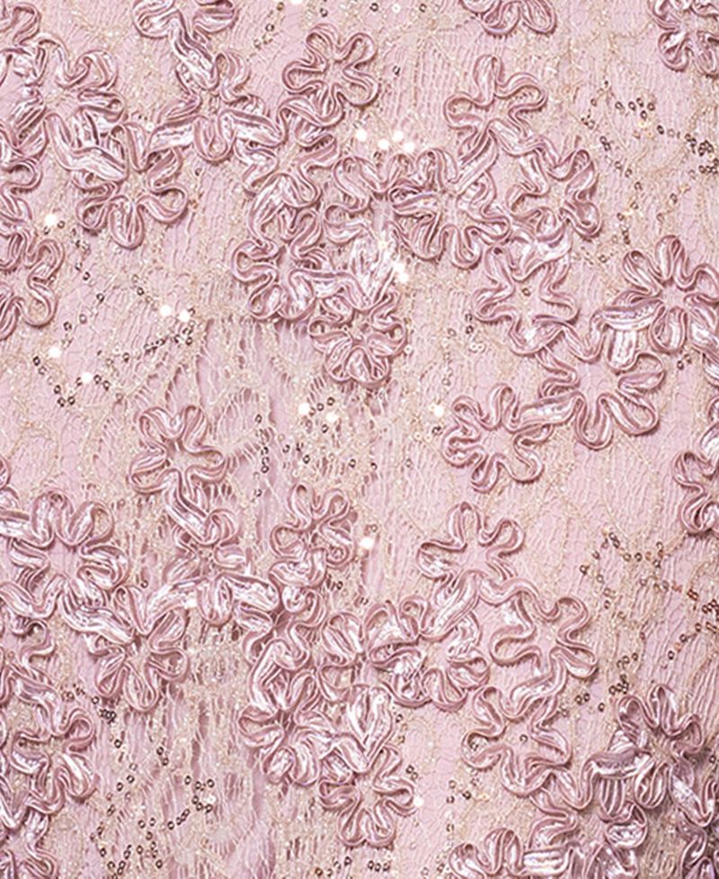 Petite Off-The-Shoulder Soutache Lace Gown