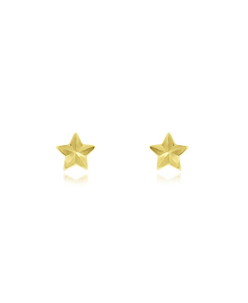 Fluted Puffy Star Stud Earrings 14K Yellow Gold