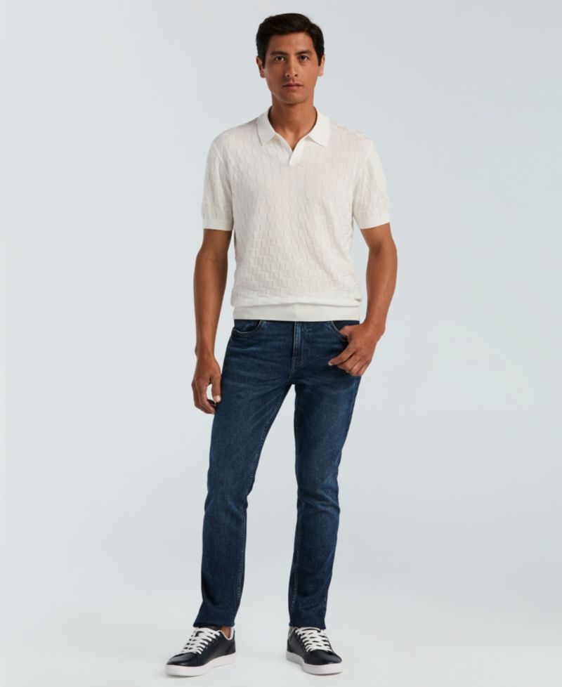 Men's Checker Texture Open Polo Sweater