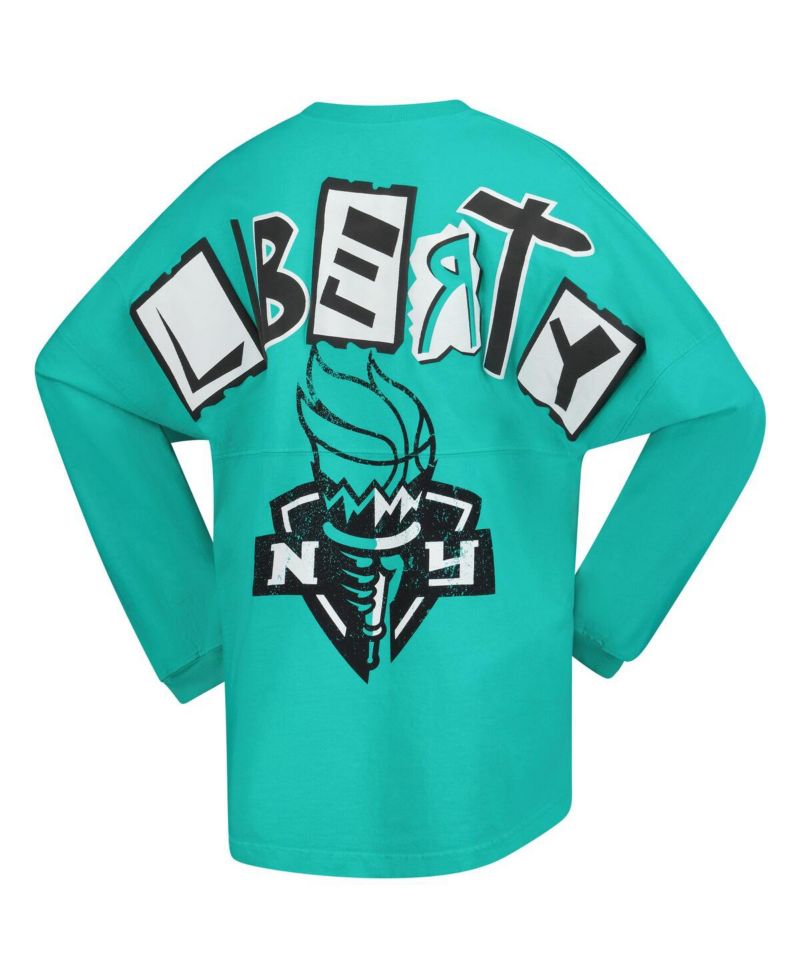 Women's Mint New York Liberty Patches Oversized Long Sleeve T-Shirt