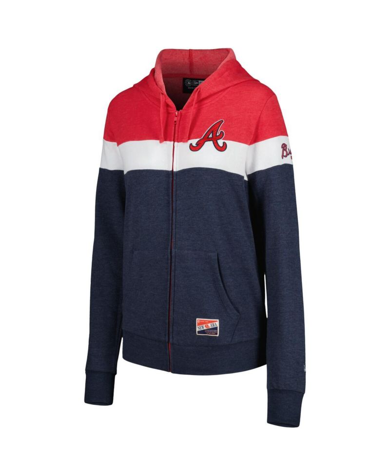 Women's Heather Navy Atlanta Braves Colorblock Full-Zip Hoodie Jacket