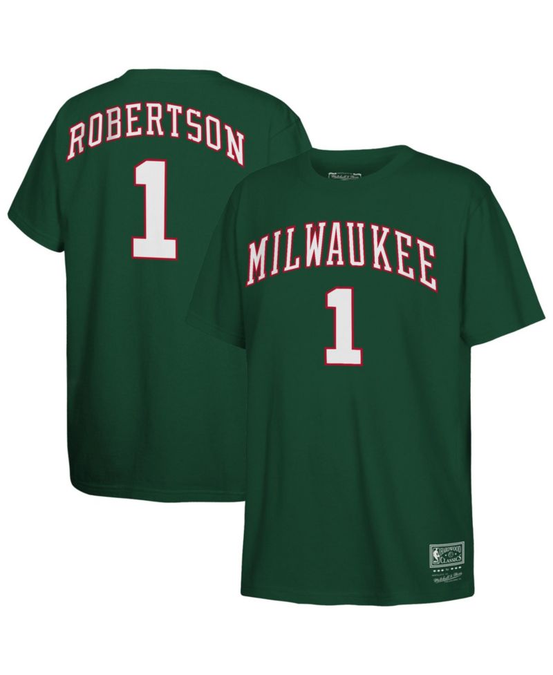 Big Boys and Girls Oscar Robertson Hunter Green Milwaukee Bucks Hardwood Classics Name & Number T-Shirt