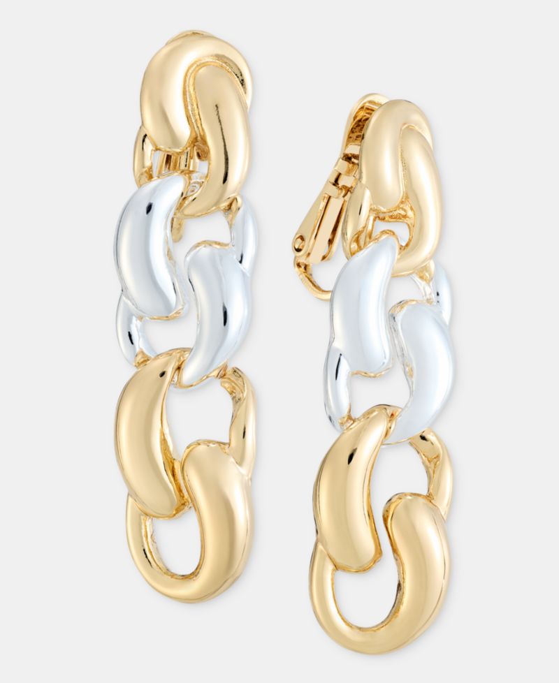 Twisted Puffy Link Clip-On Linear Drop Earrings