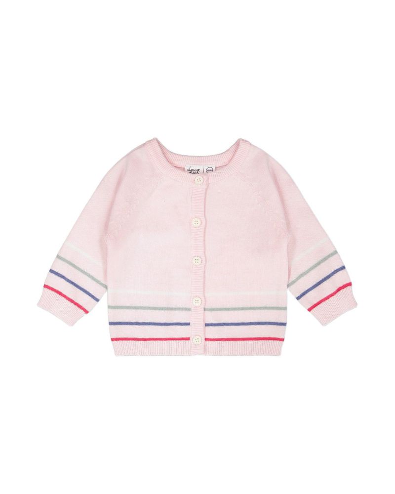 Baby Girls Cotton Knit Striped Button Front Cardigan Light Pink